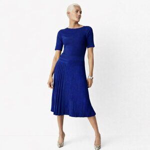 The Fold London Kinsale Knitted Dress Blue Short Sleeve Cocktail Wedding Women
